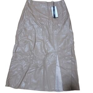 Who What Wear Collection Ellis Midi Skirt Latte Size M Faux Leather Slit Zipper‎